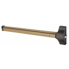 Rim-type exit device with touchbar style for doors up to 42 inches wide. Bronze finish. ADA compliant. Outside trim not included. Not ligature-resistant. Suitable for commercial egress applications requiring push-bar operation.