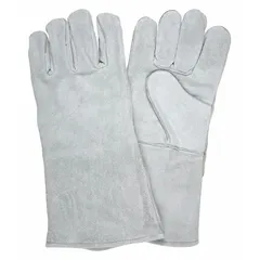 Premium-grade gray cowhide leather stick welding gloves with wing thumb and gauntlet cuff. Sized XL/10, sold in a 12-pack. Designed for hand protection during stick welding tasks, shielding against heat and sparks.