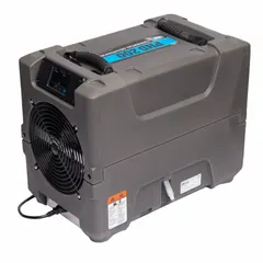Compact industrial dehumidifier with runtime tracking via included hour meter. Supplied with air filter and drain hose. Used for moisture extraction in water damage restoration, flood remediation, construction drying, and property restoration.