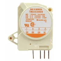 OEM replacement defrost timer for GE refrigerators and freezers. Controls the automatic defrost cycle by periodically activating the defrost heater to melt frost buildup, ensuring efficient cooling and preventing ice accumulation