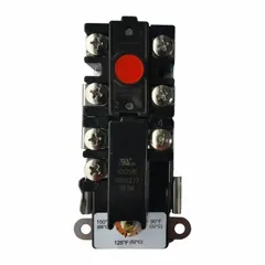 This electric water heater control functions as a safety limit thermostat, monitoring water temperature and interrupting power if the set limit is exceeded. It features a 90°F to 150°F temperature range, Double Throw switching, and a rating of 6000 watts at 240 volts. Suitable for use in electric water heaters to prevent overheating.