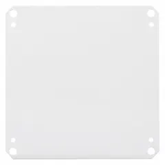 Steel back panel with powder-coated finish for interior mounting of electrical components inside enclosures. Overall height 18 in, overall width 18 in. Provides a mounting surface for devices such as terminal blocks, relays, and contactors.
