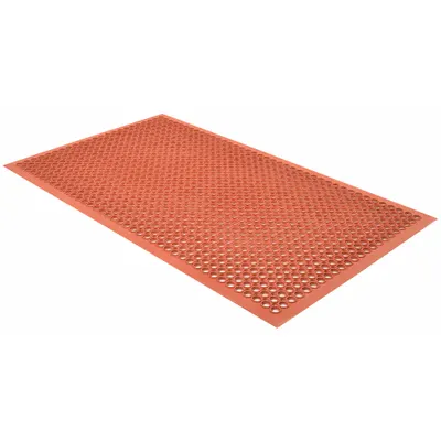 NOTRAX Antifatigue Mat: 3 ft x 5 ft, 1/2 in Thick, Raised Rings, Red, Nitrile Rubber - Oil & Grease-Resistant Drainage Mats