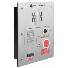 This emergency call box is constructed of stainless steel with a silver finish and is designed for flush mounting. It is telephone line powered, weather resistant, and includes a call button for immediate communication. Suitable for use in correctional and mental health facilities as a reliable emergency communication point.