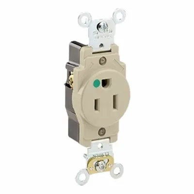 LEVITON Straight Blade Single Receptacle: Hospital Grade, Single, 5-15R, Ivory - General Purpose Receptacles