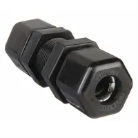 Polypropylene compression tube fitting union for bulkhead mounting. Connects two 1/4 in OD tubes with compression x compression ends. Meets NSF/ANSI 51 standards. Suitable for fluid handling systems requiring a leak-proof seal through a panel