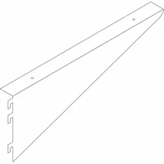Steel undermount bracket with 16-inch overall length and 14-gauge thickness, finished in Petal White. Designed for supporting shelving systems in laboratory environments, this bracket provides structural support for lab shelves.