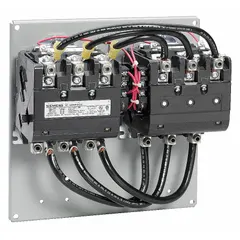This reversing NEMA magnetic contactor is designed for controlling forward and reverse rotation of three-phase AC motors. With 3 poles, NEMA Size 3, 90 A rating, and 120V AC coil, it is suitable for heavy-duty motor starting and switching in industrial applications such as conveyors, hoists, and pumps.