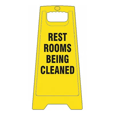 OEM Restroom Sign: Plastic, 24 in x 12 in x 11 7/8 in Nominal Sign Size, Not Retroreflective - Restrooms Being Cleaned Folding Signs