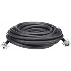 This EPDM steam hose assembly is 50 ft long with a 1/2 in inside diameter and 1-1/16 in outside diameter. It is rated for saturated steam service from 0° to 450°F and features a black EPDM cover. The assembly includes 1/2 in MNPT x 1/2 in FNPT fittings. Typical applications include steam transfer in industrial cleaning, processing, and plant maintenance.