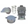 LED strobe light for Class III hazardous locations, such as those with combustible fibers. Operates on 12 to 80 V DC. Green lens. Wall mount design. Overall height 18 in, overall length 11 1/4 in.