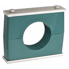 Beta clamp with 304 stainless steel clamp and polypropylene cushion. Ribbed bore design provides vibration dampening for piping and tubing systems in industrial applications.