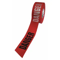 APPROVED VENDOR General Danger Messaging Barrier Tape, 3 in x 1000 ft, Red Polyethylene, Black/Silver Danger Legend
