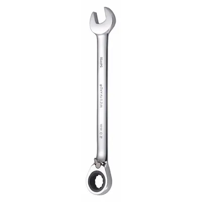 WESTWARD Combination Wrench: Alloy Steel, Chrome, 20 mm Head Size, 11 3/8 in Overall Lg - Metric 12-Point Ratcheting Combination Wrenches