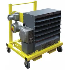 This 15 kW portable electric heater is designed for hazardous locations where flammable gases, vapors, or dust may be present. It operates on 240V AC, 3-phase power and has cabinet dimensions of 30-3/8 in x 24-3/4 in x 22-1/2 in. Suitable for industrial environments requiring safe space heating without ignition risks.