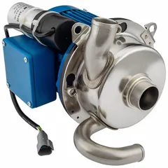 Straight centrifugal pump with 1 hp TEFC motor, 115/230V AC, 64 ft max head, and 1-1/2 inch intake and discharge ports. Stainless steel construction. Used for transferring clean or mildly corrosive liquids in industrial, agricultural, and water treatment applications.