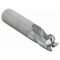 Carbide square end mill with 4 flutes, 3/4" mill diameter, 1" length of cut, and 3" overall length. Designed for milling aluminum and non-ferrous materials, suitable for slotting, profiling, and contouring operations