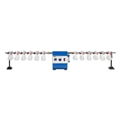 This wrist action shaker provides adjustable speed from 0 to 450 RPM for gentle agitation of samples in flasks or bottles. It accommodates up to 24 vessels of 250 mL each and includes two side arm shafts. Suitable for mixing, extracting, and washing procedures in laboratory settings.