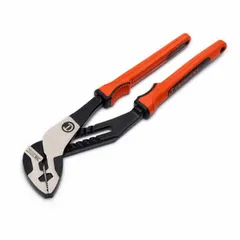 Flat-jaw tongue and groove pliers with a groove joint and serrated gripping surface. Overall length 12 in, maximum jaw opening 2-5/8 in. Used for gripping, turning, and clamping nuts, pipes, and fittings in maintenance, plumbing, and mechanical work.
