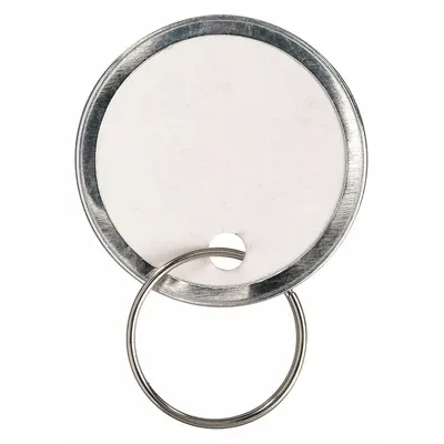 LUCKY LINE PRODUCTS Key Tag: 25 Key Tags, Round, White, Metal Alloy/Paper, Blank Label, 1 1/4 in Overall Ht - Unlabeled Key Tags