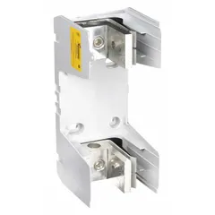 Single-pole open block design fuse block for UL Class RK1 and RK5 fuses. Rated 250 V AC with box lug terminals and non-indicating feature. Used in industrial control panels, motor protection circuits, and power distribution systems to safely mount and connect fuses.