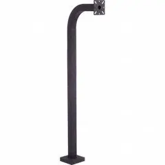 Black powder-coated carbon steel pedestal for mounting intercoms at gate operator entry points. Includes carriage bolt hardware. Base measures 12 in x 5 in, overall height 50 in.