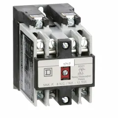 Surface-mounted NEMA control relay with a 120V AC coil, 2 normally open (2NO) contacts rated at 10 A. Suitable for general-purpose switching in industrial control panels, motor control circuits, and automation systems.