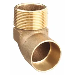 Low-lead cast bronze sweat fitting elbow with 1-1/4 in CTS cup and 1-1/4 in male NPT thread. Used to connect copper tube to threaded pipe in plumbing systems. Suitable for potable water applications where lead-free compliance is required.