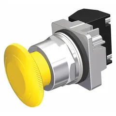 The Siemens 52PR8W4A is a non-illuminated mushroom-head push button from the Class 52 series. It features a maintained action and a non-metallic 30 mm mushroom head profile. This component is used in industrial control panels for applications requiring sustained contact, such as latching or emergency stop functions.