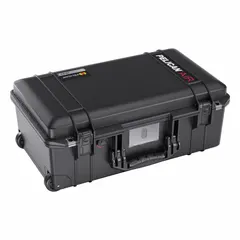 This black mobile case is constructed from plastic with polyurethane dividers and weighs 11.91 lb. It features Press and Pull Latches for secure closure. Suitable for transporting and protecting sensitive equipment in industrial, field-service, and military applications.