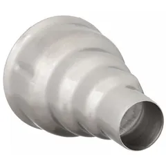 Reducer nozzle for heat guns, with a 14 mm (5/8 in) tip opening. Overall dimensions: 2 3/8 in height, 1 1/2 in width. Concentrates airflow for tasks such as shrinking tubing, welding plastics, or activating adhesive films.