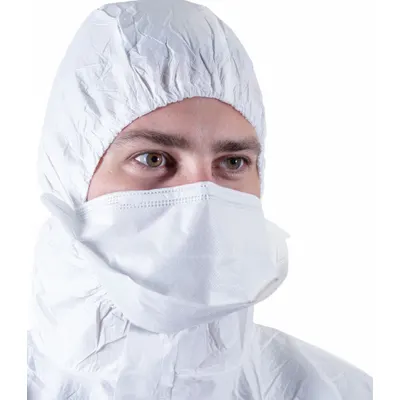 BIOCLEAN Cleanroom Mask: Dual, Non-Adj, Polyester/Polyurethane, White, M Mask Size - ISO 4, Class 10 Masks