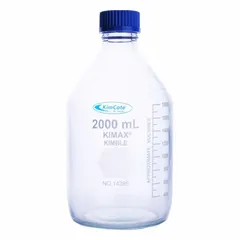 This 5 L glass media bottle features a wide mouth with a GL 45 screw-on closure, which is included. The colorless glass body allows clear visibility of contents. Suitable for storing, mixing, and dispensing laboratory media, buffers, and reagents in sterile work environments.