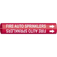 Pipe Marker: Fire Auto Sprinklers, Red, White, Fits 4 to 6 in Pipe O.D., 1 Pipe Markers, With Arrows (MPN 4059-D)