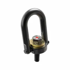 This force-indicating pivot and rotate hoist ring is used for lifting and pulling applications where visual load indication is required. Constructed from black oxide-coated steel with a 1/2"-13 thread size, it has a maximum capacity of 2,500 lb. The pivot/swivel design allows for multi-directional movement during use.