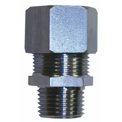 Straight metallic cable grip with 1/4 in MNPT box connection, accepting cord diameters from 0.19 in to 0.25 in. Stainless steel body with red color-coded grommet. Rated IP66 and Class II, Division 1 & 2 for hazardous locations. Suitable for sealing and securing cables in junction boxes or enclosures.