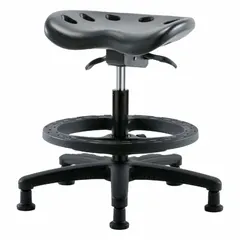 Polyurethane Lab Stool, 17 in Seat Width, 14 in Seat Depth, Height Range 19 in to 26 1/2 in, Fiberglass Base, 5 Glides, PTMBSO-RG-BF-RG-BLK