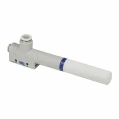 Vacuum generator from the Schmalz SBP series for industrial automation applications such as picking, holding, and moving objects. Features 8 mm and 10 mm tube connections, maximum supply pressure of 6 bar, and flow rate of 4.48 cfm.