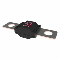 Two-bolt-hole time-delay fuse rated 125 A at 32 V DC. Designed for bolt-on mounting in high-current circuits. Suitable for overcurrent protection in automotive and marine applications where inrush currents occur, such as battery isolation and alternator protection.