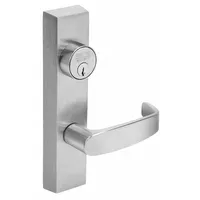 This chrome lever trim is designed for use with exit push bars on doors up to 48 inches wide. It is ADA compliant and features a lever outside trim type. Suitable for commercial and industrial applications requiring safe egress