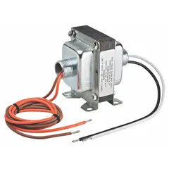 Open Class 2 transformer with 40 VA rating, stepping down 120V AC input to 24V AC output. Features foot mounting and wire lead connections on both primary and secondary sides. Suitable for low-voltage control circuits in HVAC, building automation, and industrial control applications.