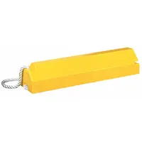 Single yellow urethane wheel chock for securing aircraft and heavy vehicles during parking, loading, or maintenance. Measures 14 in overall length, 5 1/2 in overall width, and 3 1/2 in overall height. High-visibility yellow color aids safety compliance