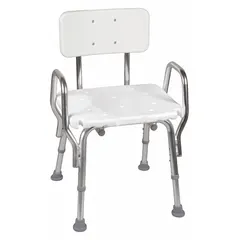 This DMI shower chair provides a stable, slip-resistant seat for bathing, supporting users with limited mobility or balance issues. The plastic construction resists rust and corrosion in wet environments. Maximum seat width is 19 inches, with a weight capacity of 350 lb. Suitable for use in hospitals, assisted living facilities, and home care settings.
