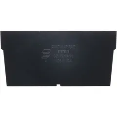 This black plastic shelf bin divider measures 6 inches by 3 inches and is not electrostatic discharge conductive. It is designed for use with QUANTUM STORAGE SYSTEMS bins, compatible with model QSB104. The divider helps separate and organize small parts in industrial storage, warehousing, and assembly areas where ESD protection is not required.