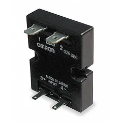 Panel-mounted solid state relay with phototriac output, Form A (SPST-NO) configuration. DC input, AC output rated 5 A maximum without heat sink, 120 to 240V AC. Quick-connect terminals. Suitable for switching resistive or inductive AC loads in industrial control panels and automation systems.