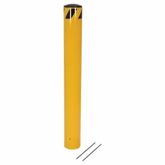 This pour-in-place bollard is designed for permanent installation in concrete to protect structures and equipment from vehicle impact. Constructed from carbon steel with a yellow finish, it has a 5 9/16-inch diameter and a 36-inch install height. Typical applications include perimeter protection in industrial facilities, warehouses, and loading docks.