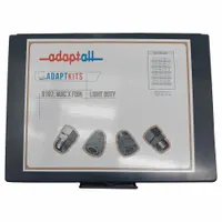 This 28-piece assortment of steel hydraulic hose adapters is supplied in a metal case. It includes four 9197-06-L10-16 Male JIC x Female Metric DIN (Swivel) adapters for connecting JIC male fittings to Metric DIN female ports in hydraulic systems. Suitable for maintenance and repair tasks in fluid power applications