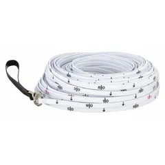 Manual long measuring rope with fiberglass construction, 2 mm diameter, and single-sided metric scale. Features a loop end and loop tip for secure attachment. Blade length 50 m. Used for manual distance measurement in surveying, construction, and land development.