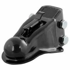 This CURT channel mount coupler is a V-type steel coupler with a corrosion-resistant powder coated finish. It has a gross towing weight capacity of 14,000 lb and weighs 9 lb. Designed for connecting a trailer tongue to a tow vehicle's hitch, it is suitable for towing applications requiring a channel-mounted connection.