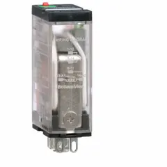 Socket-mounted relay with square base and Faston terminal connection. SPDT contact configuration, 5 pins, 24V AC coil, rated 15 A at 120 to 277V. Used for switching loads in control panels, HVAC, and automation equipment.